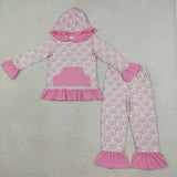 GLP3520 Bows Flower Pink Ruffles Girl's Hoodie Set