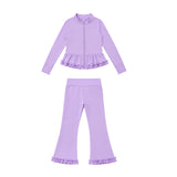 Preorder MOQ 5 pcs Each Color Solid Color Yoga Girls Coat Flared Pants Set