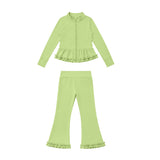 Preorder MOQ 5 pcs Each Color Solid Color Yoga Girls Coat Flared Pants Set