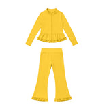 Preorder MOQ 5 pcs Each Color Solid Color Yoga Girls Coat Flared Pants Set