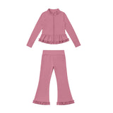 Preorder MOQ 5 pcs Each Color Solid Color Yoga Girls Coat Flared Pants Set