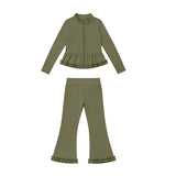 Preorder MOQ 5 pcs Each Color Solid Color Yoga Girls Coat Flared Pants Set