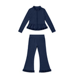 Preorder MOQ 5 pcs Each Color Solid Color Yoga Girls Coat Flared Pants Set