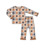 Preorder Samples GLP3533 Halloween Bat Plaid Girls Pajamas Outfits