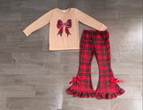 Preorder Samples GLP3547 Embroidery Christmas Bows Plaid Red Girls Set