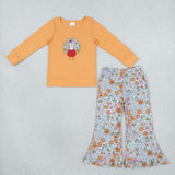 GLP3563 Embroidery Thanksgiving Day Flower Orange Girls Set