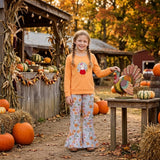 GLP3563 Embroidery Thanksgiving Day Flower Orange Girls Set