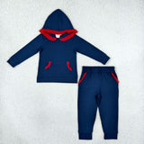 GLP3564 Team Colors Red Ruffles Navy Girl's Hoodie Set