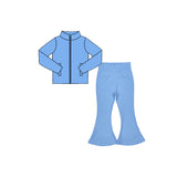 Preorder MOQ 5 pcs Each Color Solid Color Yoga Girls Coat Flared Pants Set