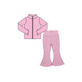 Preorder MOQ 5 pcs Each Color Solid Color Yoga Girls Coat Flared Pants Set