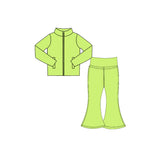 Preorder MOQ 5 pcs Each Color Solid Color Yoga Girls Coat Flared Pants Set