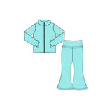 Preorder MOQ 5 pcs Each Color Solid Color Yoga Girls Coat Flared Pants Set