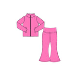 Preorder MOQ 5 pcs Each Color Solid Color Yoga Girls Coat Flared Pants Set