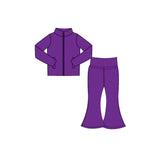Preorder MOQ 5 pcs Each Color Solid Color Yoga Girls Coat Flared Pants Set