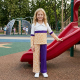 GLP3580 School Team Orange Leopard Pullover Girls Wide Leg Outfits