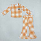 GLP3588 Embroidery Thanksgiving Turkey Plaid Scallop Edge Girls Set