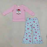 GLP3596 Embroidery Christmas Santa HOHOHO Flower Girls Set