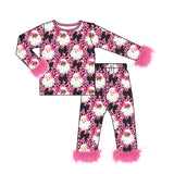 Preorder MOQ 5 Pcs Each Style Christmas Santa Bows Feather Girls Pajamas Outfits