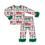 Preorder MOQ 5 Pcs Each Style Christmas Santa Bows Feather Girls Pajamas Outfits