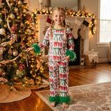 GLP3611 Christmas Santa Bows Feather Girls Pajamas Outfits