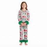 GLP3611 Christmas Santa Bows Feather Girls Pajamas Outfits