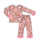 Preorder MOQ 5 Pcs Each Style Christmas Santa Bows Feather Girls Pajamas Outfits