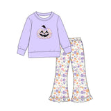 Preorder MOQ 5 pcs Each Style Halloween Pumpkin Flower Kids Matching Clothes