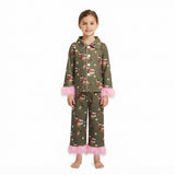 GLP3629 Mallard Ducks Pink Feather Girls Pajamas Outfits