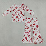 GLP3636 Valentine's Day Cherry Bows Red Ruffles Girls Set