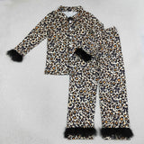 GLP3639 Halloween Bats Leopard Black Feather Buttons Adult Women Pajamas Set