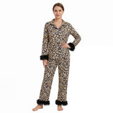 GLP3639 Halloween Bats Leopard Black Feather Buttons Adult Women Pajamas Set