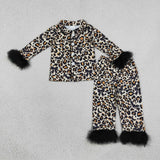 Preorder MOQ 5 pcs each Halloween Bat Leoaprd Feather Mommy And Me Pajamas Outfits