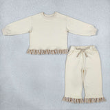 GLP3645 Solid Color Beige Thick Cotton Sweatshirt Girls Set