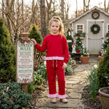 GLP3699 Christmas Solid Color Cotton Red Stripe Ruffles Girls Set