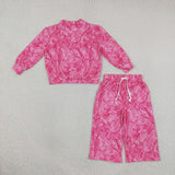 GLP3650 Hunting Leaves Rose Red Middle Neckline Girls Set