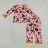 GLP3655 Fall Pumpkin Hunting Print Ruffles Girls Pajamas Outfits
