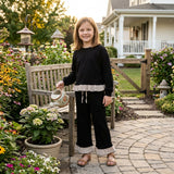 GLP3671 Solid Color Cotton Stripe Ruffles Black Girls Set
