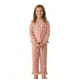 GLP3672 Fall Orange Plaid Ruffles Girls Set
