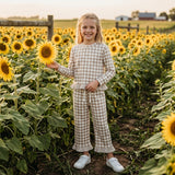GLP3674 Fall Light Gray Green Plaid Ruffles Girls Set