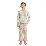 GLP3674 Fall Light Gray Green Plaid Ruffles Girls Set