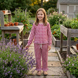 GLP3675 Fall Red Plaid Ruffles Girls Set