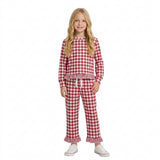 GLP3675 Fall Red Plaid Ruffles Girls Set