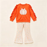 Preorder MOQ 5 pcs Each Style Fall Pumpkin Flower Orange Kids Matching Clothes