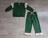NO MOQ Preorder Samples GLP3698 Solid Color Stripe Ruffles Dark Green Girls Set