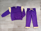 Preorder Samples GLP3699 Solid Color Stripe Ruffles Dark Purple Girls Set