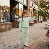 GLP3700 Solid Color Stripe Ruffles Light Green Girls Set