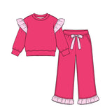 Preorder MOQ 5 pcs Each Color Solid Color Stripe Ruffles Girls Set
