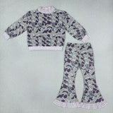 GLP3736 Hunting Camo Pink Plaid Mockneck Gray Girls Set