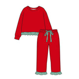 Preorder MOQ 5 pcs Each Color Stripe Ruffles Christmas Girls Set-2026.8.21