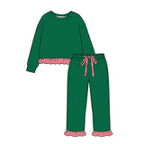 Preorder MOQ 5 pcs Each Color Stripe Ruffles Christmas Girls Set-2026.8.21